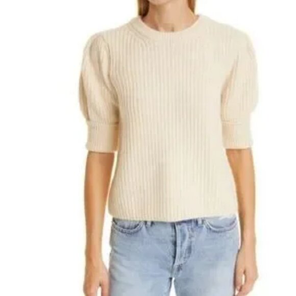 Sea New York Julienne Chunky Ivory Merino Wool Alpaca Puff Sleeve Sweater XS - Picture 1 of 10